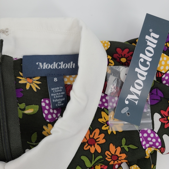 Modcloth Green Belted Dress with Floral and Mushroom Pattern - Picture 11 of 11